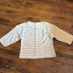 L’Agence Stripe Linen Blend Pullover with light metallic threading.